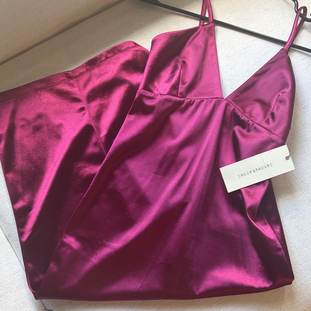 Dance & Marvel Satin Stretch V-Neck Chemise in Deep Fuchsia